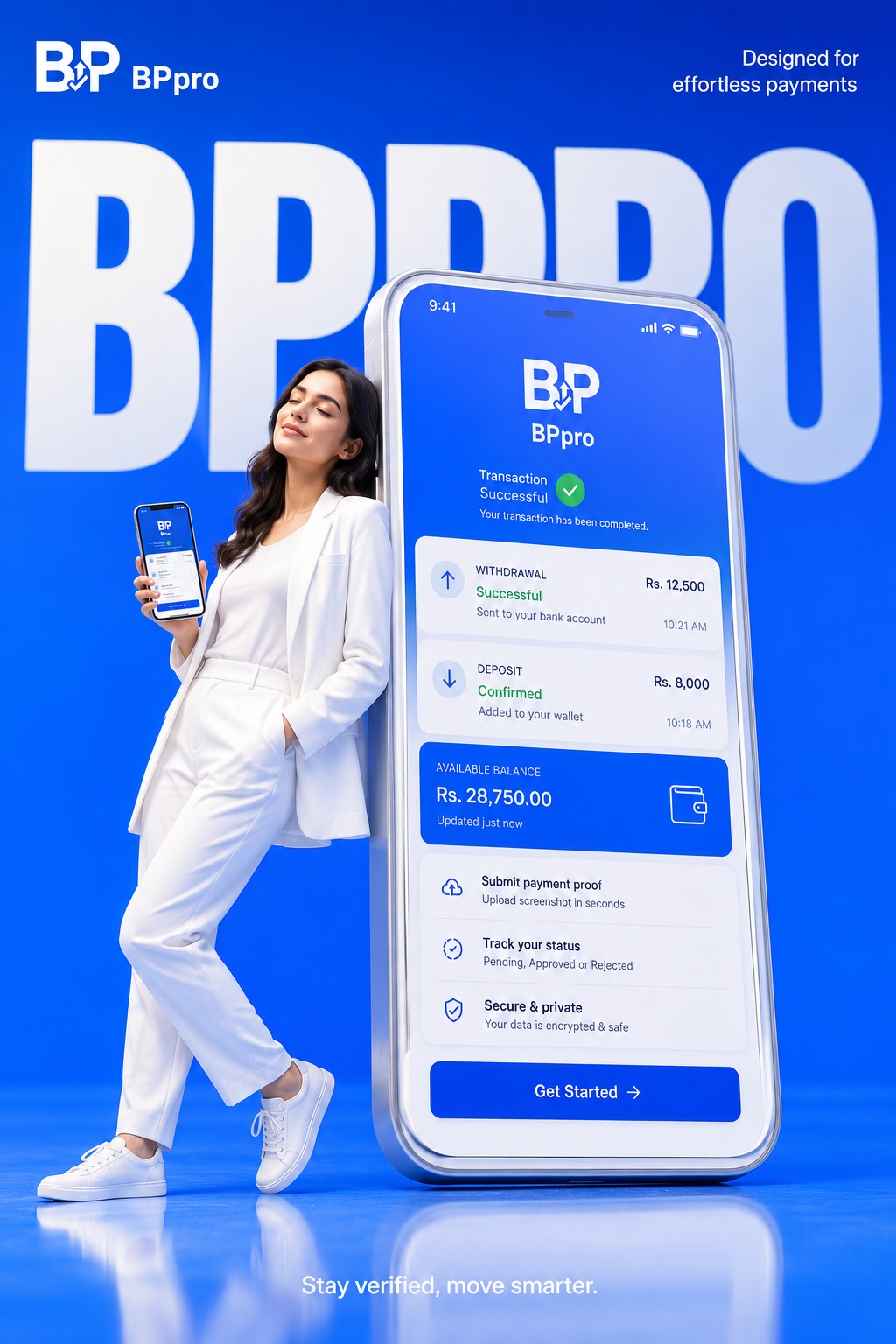 BetPro App preview showing deposits, withdrawals, and payment proof tracking