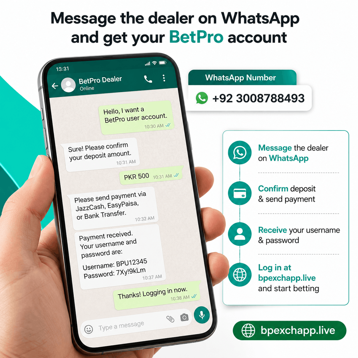Step-by-step guide showing how to create a BetPro account in Pakistan through a dealer